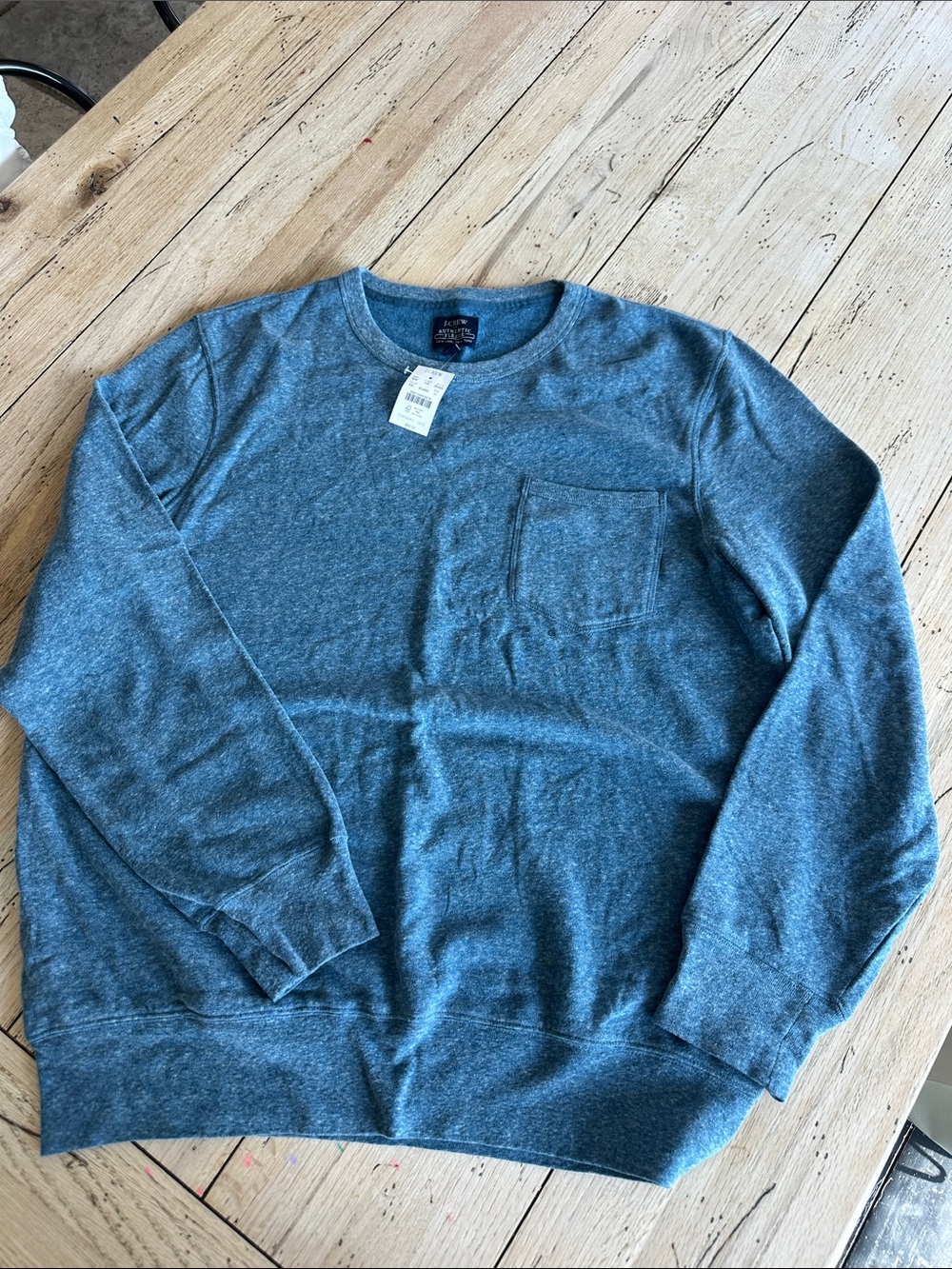 J. Crew Men's Heather Teal Crewneck Fleece Sweatshirt with Chest Pocket